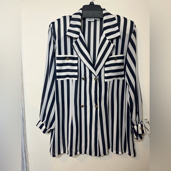 Jacolyn Smith Classic sheer vintage pinstripe blouse size 22W - Picture 3 of 6